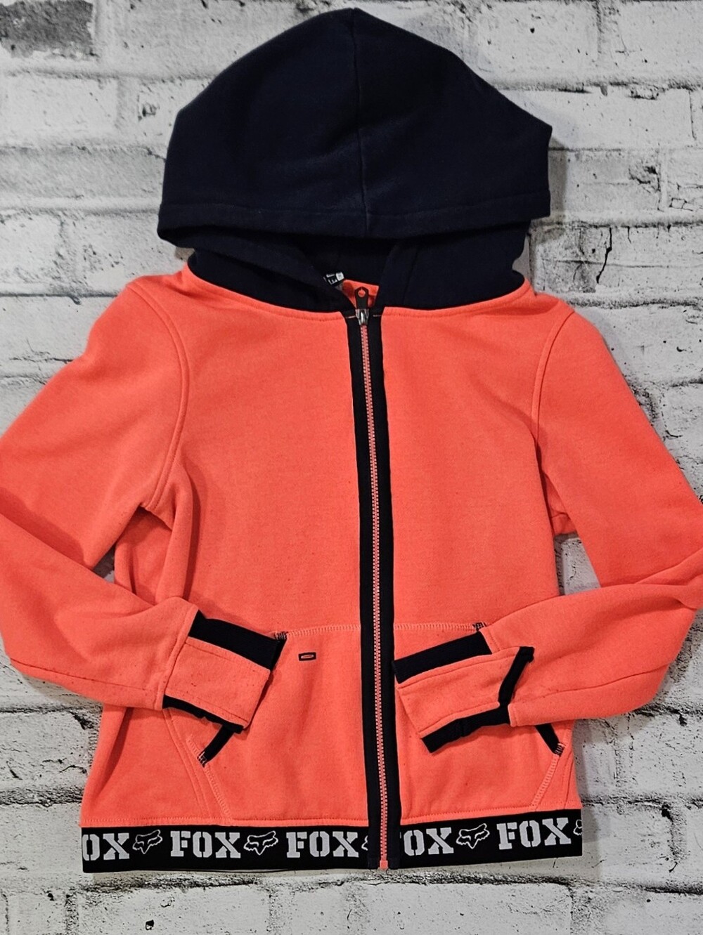 Fox Racing Neon Coral Full Zip Hoodie Thumbhole Athletic Jacket Medium - Picture 4 of 13